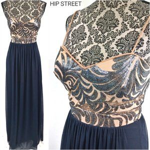 BLONDIE NITES Mini Sequin Mesh Cut Out Maxi Party Dress 3